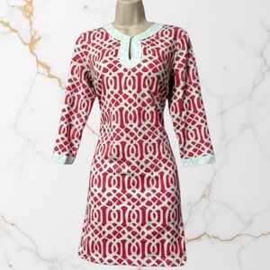 J. McLaughlin Catalina Cloth Dress M Coral Seafoam Geometric